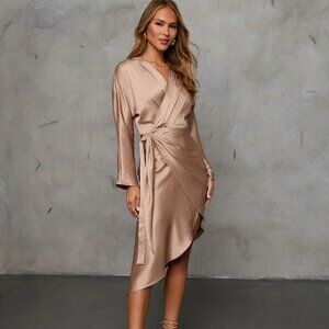 Vici Close Hold Satin Wrap Midi Dress